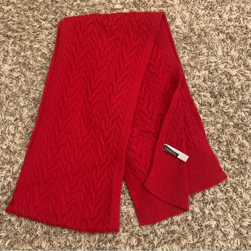Talbots Vibrant Red Cable Knit Classic Winter Scarf